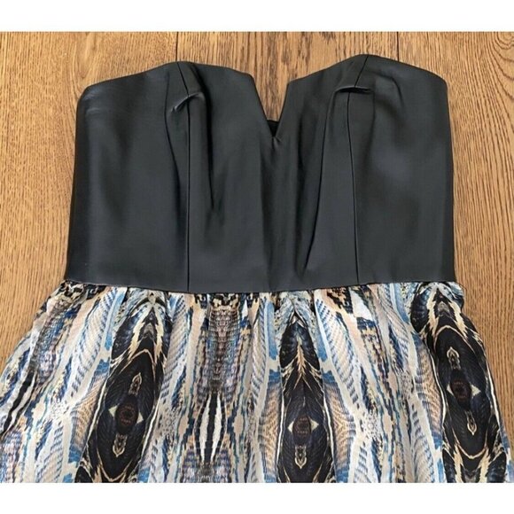 Ladakh Sz 2 Black Faux Leather Strapless Mini Dress Faux Wrap Tulip Snake Print - Picture 5 of 11